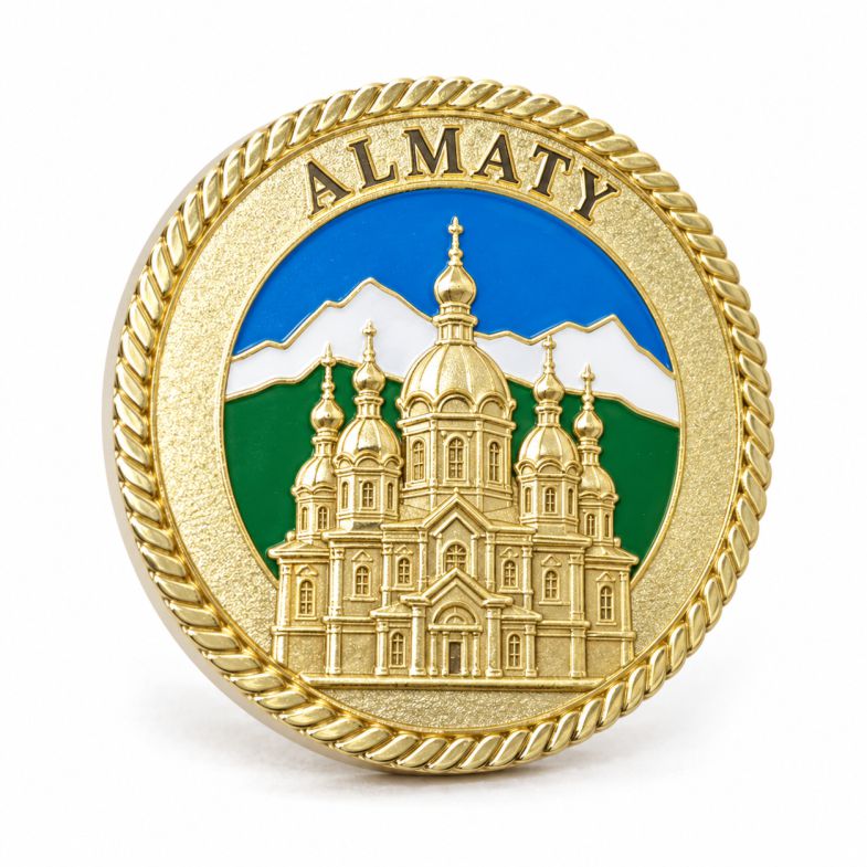 Сувенирная монета Алматы на заказ с архитектурой города