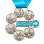 Производство медалей для марафонов на заказ — медаль «Казахстан марафон 2026» с достопримечательностями городов
