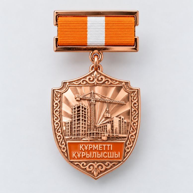 Изготовление медалей на колодке на заказ — медаль «Құрметті құрылысшы» с краном и медным покрытием